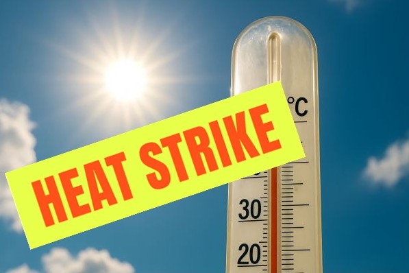 thermometer in front of hot sky - banner says Heat Strike