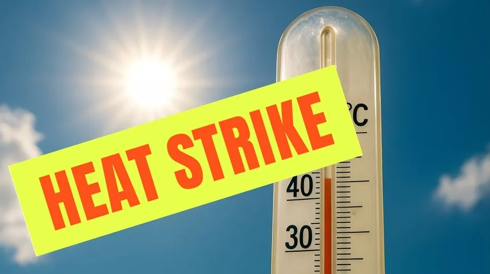 thermometer in front of hot sky - banner says Heat Strike